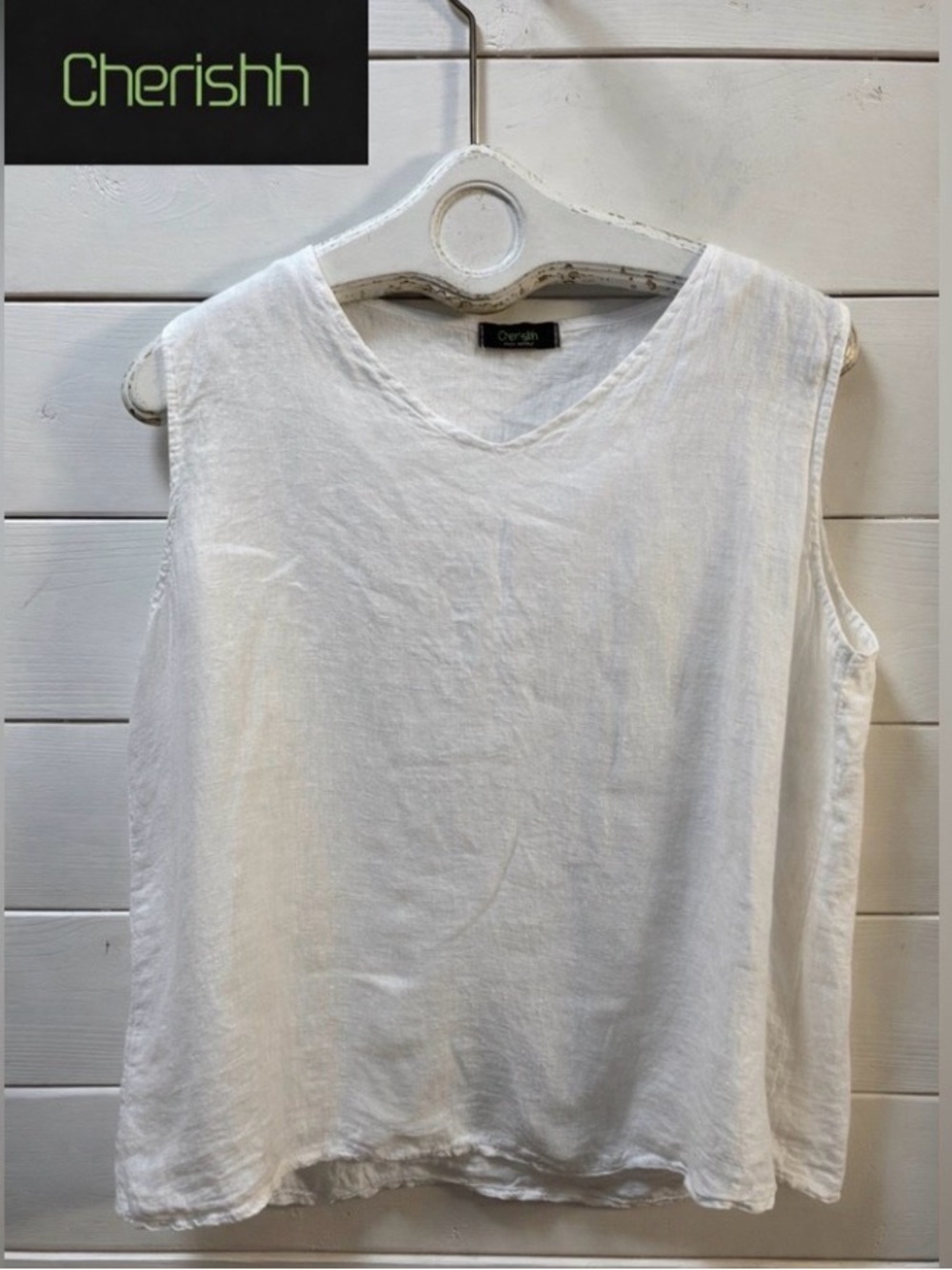 CHERISHH White Linen Sleeveless Top Size L